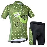 Radtrikot Shorts Set gepolstert Kinder Fahrrad Top Anzug Kinder Fahrrad MTB Shirt Boy Girl Mountain Road Kleidung Short Racing Reitstrumpfhose Grün M
