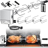 KESSER® Edelstahl Grillspieß Set 107cm passend für Weber Spirit Gasgrill, BBQ Fleischklammer, Griffstück und Motor Elektrischer Drehspieß 220V - 240V, Inkl. 4X Fleischnadeln und Montagezubehör Silber