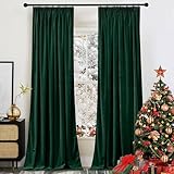 PONY DANCE Übergardinen Wohnzimmer mit Kräuselband Vorhänge Samt 2er Set H 280 x B 132 cm Samtvorhang Dunkelgrün Verdunkelnde Gardinen Samt (300g/m²) Velvet Thermal Curtains for Living Room
