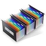 ThinkTex 3 Stück A4 Plastik Hängeregister Mappen mit Erweiterbaren Taschen, 7 Innovative 3cm Akkordeon-Taschen (Passend für Schrankbreite 32 cm -37 cm)
