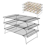 FEADBYT Kühlablage, 3 Etagen Abkühlgitter, 40 x 25 cm Kuchen Kühlregal, Stapelbar, Klappbar Kuchengitter Auskühlgitter, Küche Backen Zubehör Gitter, Für Gebäck, Frisch Gebackene Kuchen, Muffins