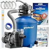 poolomio® Sandfilteranlage Pool bis 35.000l mit Vorfilter | HDPE-Sandfilterkessel Ø 330 mm & selbstsaugende Filterpumpe 10m³/h | Sandpumpenfilter mit 5-Wege-Top-Ventil 1 1/2' IG + NW Ø 38/32 mm