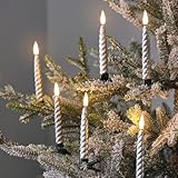 Lights4fun 10 Moderne LED-Kerzen TruGlow® aus Echtwachs | für den Weihnachtsbaum Tannenbaum Christbaum | mit schwarzen Clips & Fernbedienung | batteriebetrieben | Silber