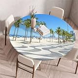Treer Sommer Strand Druck Tischdecke Outdoor Rund, Lotuseffekt Tischdecke Abwaschbar Elastisch Rund Gartentischdecke, für Garten, Küche, Esstisch, Parteien Tischdecken (Strand,90cm)