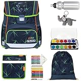 Herlitz Schulranzen Jungen Mädchen Tornister Kinder Ranzen Schultasche Schulmappe Schule leicht mit gefülltem Mäppchen Loop Plus, 8 Teile Set +efk v (Wild Life 6225 (Panther))