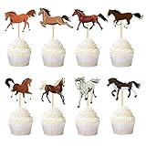UXYOKM Cupcake-Topper mit Pferd, Motiv: Pferd, Cupcake-Picks, Pferderennen, Reitsport, Babyparty, Kindergeburtstag, Party, Kuchendekoration, Zubehör, 24 Stück