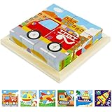 Würfelpuzzle Holz, 6 in 1 Verkehr-Motive Holzpuzzle, 3D Bilderwürfel Puzzlespiele für Kinder ab 1 2 3 4 Jahre, Montessori Spielzeug, Holzpuzzle Kinder, Lernspielzeug Geschenk für Jungen und Mädchen