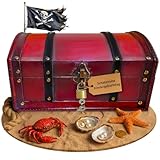 infinimo Schatztruhe - Schatztruhe Kindergeburtstag, Piratenkiste, Geschenk-Box verschließbar mit Deckel und Schloss mit Schlüssel, Schatzkiste 30x20x15cm Groß