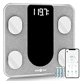 Körpergewichtswaage, Runstar Digitale Badezimmerwaage, intelligente LED-Anzeige, 13 Körperanalysegeräte, synchronisierte Gewichtswaage, BMI-Babymodus mit Starfit-App, 181kg