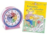 Atlanta Kinderwecker ohne Ticken mit Lernbuch Conni Buchstaben Lernen - 2126/1 BS (Rosa)