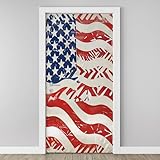 Amerika USA Flagge Türtapete 3D Selbstklebend, United States Flag Fototapete, Vinyl Folie Wasserfest Patriotisches Thema Wandtattoo für Schlafzimmer Wohnzimmertür Küche Badezimmer 90x200cm Q2k33