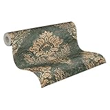 Livingwalls Metropolitan Stories 2 Vliestapete mit Ornamenten 0,53 x 10,05 m – Grün, Gold – elegante Barocktapete Made in Germany – 379011