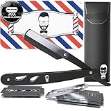Rasiermesser Barber set 20 Halbe Klingen Etui Leder Reise SAKKAL |Rasierer Friseur Herren Handbart Barber Professional Kit Classic Handpflege Precision Friseurmechanik bartschablonen Schwarz