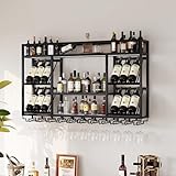 GXLBDK Metall Flaschenregal Rack Bar Regal Wand Getränkeregal Mit Weinständer Esszimmermöbel Für Bartheke Wohnzimmer Küche Home Bar,Schwarz,59 * 9.84 * 27.5in