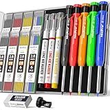 Nicpro 5 Stück Zimmermannsbleistifte mit Spitzer, Druckbleistifte mit 48 Minen, robustes Markierwerkzeug, Tieflochmarker für Architektenmarkierungen (Rot, Schwarz, Gelb, Blau, Orange)