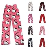 Pyjama Hose Damen Schlafanzughose - Pyjamahose Damen Lang Schlafhose Flanell Schlafanzug Hosen Anime Cartoon Kuschelhose Flauschig Bequeme Schlafanzughosen Schlaf Pants für Teenager Mädchen