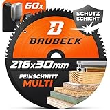 BAUBECK Sägeblatt 216x30 - Multi Material Feinschnitt - Kreissägeblatt 216x30 für Holz, Aluminium, Metall uvm. - Sägeblatt 216 kompatibel mit Metabo KGS 216, Bosch GCM 8 uvm.