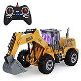 SSBHDM RC Truck 5-Kanal Fernbedienung Bagger Spielzeug, RC Bulldozer Spielzeug LKW mit Lichtern Engineering Sand Bagger Baufahrzeug Spielzeug Geschenk für Jungen Mädchen Kinder