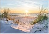 WallArena - Vlies Fototapete Strand und Meer Nordsee Natur Dünen Sonne 100x75 cm - Fototapeten - Tapeten - für Wohnzimmer Schlafzimmer - Vliestapete Wandtapete Tapete 3D Effekt- inkl. Kleister