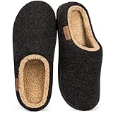 VeraCosy Herren Flauschige Sherpa Pantoffeln Memory Schaum Anti-Rutsch Innen Hausschuhe Schwarz，44-45 EU