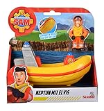 Feuerwehrmann Sam Neptun mit Elvis Figur, fährt an Land und schwimmt im Wasser, Boot 17cm, Figur 7cm, ab 3 Jahren, Gelb