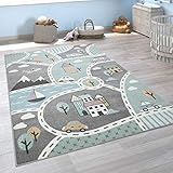 Paco Home Kinder-Teppich Mit Straßen-Motiv, Spiel-Teppich Für Kinderzimmer, In Grün Grau, Grösse:160x220 cm