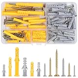 120 Stück Wanddübel und Schrauben Set 6 Größen Holzschrauben Spreizdübel Kit Schrauben und Dübel Kit mit Sortimentbox Werkzeugkiste mit Schrauben für Trockenbau, Beton,Ziegel, Gipskarton