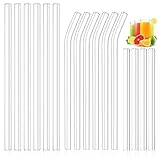 Kiemeu 16 Stücke Glasstrohhalme spülmaschinenfest, Φ10 mm dicke Trinkhalme wiederverwendbar für Smoothie, Slush Ice und Cocktail, Familienpackung