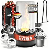 Tischkamin Indoor & Outdoor | Tischfeuer Mit Einstellbarer Brenndauer & Unendlichen Flammenspiel | Premium Kamin mit Zwei Steinarten | Balkon Gartendeko Geschenkideen | Geprüft & Zertifiziert