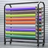 Bewegliches Autofensterfolien-Aufbewahrungsregal mit Rädern, robuster Vinyl-Rollen-Präsentationsständer mit verstellbaren Stangen, 130 cm, ideal für Tapeten- und Stoffrollen, 12 Stangen