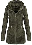 Sublevel Damen Teddyfleece-Jacke Mantel LSL-357 mit Kapuze ivy Olive M