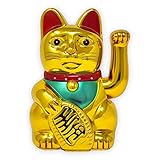 Starlet24® Winkende Glückskatze Winkekatze Lucky Cat Maneki-Neko Winkende Japanische Maneki-Neko batteriebetrieben (Gold Glänzend, 13cm)