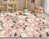 Abwaschbare Teppiche 10x15 cm, rosa Teppich für Schlafzimmer, Küche, Wohnzimmer, Mädchen Teppiche, rutschfest, fleckenunempfindlich, Flora Fussmatten für stark verkehrtes Haus