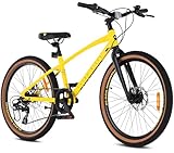 Tatra Bikes Kinderfahhrad 24 Zoll, Fahrrad für Kinder von 8 bis 12 Jahren, Aluminiumrahmen, 7 Kettenschaltungen, Scheibenbremsen, Klingel, Fußstütze, Reflektoren (Schwarz Gelb)