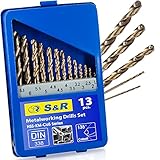 S&R Metallbohrer-Set 1,5-6,5 mm, 13-tlg. Bohrerset HSS-G, Cobaltlegiert, Hochleistungs- und Präzisionsbohrer, Spiralbohrer für Edelstahl, Gusseisen und Stahl, konischer Oberflächenschliff