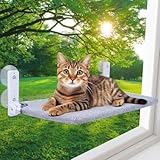 Große Katzen Hängematte Fenster,52x30cm Katzenbett Fenster mit Abnehmbare Plüschunterlage,Faltbare Hängematte Katze Fenster Stabil für Katzen,Katzen Hängematte mit 4 starken Saugnäpfen hält 25kg(Grau)