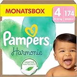 Pampers Baby Windeln Größe 4 (9-14 kg) Harmonie, MONATSBOX, Sanfter Hautschutz Und Pflanzenbasierte Inhaltsstoffe, 174 Stück