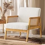 Ckaff Ohrensessel Sessel Wohnzimmer, Loungesessel Armlehnstuhl Relaxsessel mit Holzrahmen und Polsterung, Ohrensessel Polstersessel Bouclé fürs Wohnzimmer Schlafzimmer, Weiß