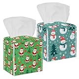 Taschentuchbox-Abdeckung, Frohe Weihnachten, Schneemann-Baum, quadratisch, dekorative Würfel-Papierbox für Badezimmer, Schreibtisch, Nachttisch, Büro, 2 Stück