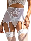 Yummy Bee Strapsgürtel-Set, schwarz, hohe Taille, Strumpfgürtel-Set, Übergröße, Dessous-Set 36-50, weiß, 20-22