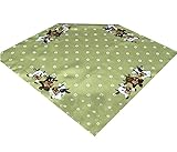 Tischdecke Mitteldecke 85 x 85 cm Mint grün Kurbelstickerei Kühe weiße Blümchen
