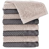 Pure Label 8-TLG. Gästehandtücher 30x50 cm mit Aufhängeschlaufe aus 100% Baumwolle, saugstark, weich und Oeko-TEX Zertifiziert - 8 Gästehandtücher Anthrazit | Stein, 30x50 cm