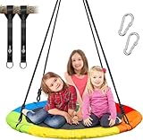 Trekassy 300kg XXL Nestschaukel Outdoor 100cm Tellerschaukel, 3 Meter 2 Schaukel Gurte, 900D Oxford wasserfeste Kinderschaukel Garten mit Stahlrahmen, verstellbaren Seilen für Kinder Indoor(Bunt)