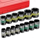 Aurlloct 14-Tlg Schlagnüsse Satz, Kraft Stecknüsse 1/2 Zoll, 11-32 mm Kurze Schlagschrauber Nüsse Set für Autoreparaturen Wartung und Reifenwechsel