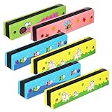 DECOMELODY 6 Stück Holz Mundharmonika Zweireihig Tragbar Musikinstrument für Bunten Cartoonmustern Sicher und Einfach Geburtstags mitgebsel und Partygeschenk