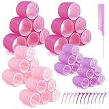 Gemtte 49 Stück Lockenwickler Set, Groß Haarwickler Selbsthaftend Hair Rollers mit 12 Stke Klammer, DIY Locken Ohne Hitze Haftwickler für Lange Medoum und Kurze Haare 48/36/25mm (3 Farben)