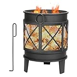 Joparri Feuerschale Feuerkorb, Metall Feuerstelle mit Griffen und Schürhaken, Feuerschalen für den Gartenmit Funkenschutz, Antik-Rost-Optik Fire Pit, Feuertopf für Camping, Garten und Terrasse