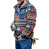 Aztec Fleece Pullover Herren Norweger Pullover mit Tasche Vintage Fleecejacke Fuzzy Sherpa Fleecepullover Winter Weihnachtspullover Sweatpullover Warm Sweatjacke für Männer Blau M