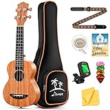 Donner Tenor-Ukulele, Mahagoni, professionelles 26-Zoll-Ukulelen-Starterpaket mit kostenlosem Online-Unterricht, Tragetasche, Gurt, Nylonsaiten, Stimmgerät, Plektren, Stoff, DUT-1 Ukalalee-Set