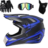 Lipeed Motocross Helm, Adult Off Road Helm mit Handschuhe Maske Brille, Unisex Motorradhelm Cross Helme Schutzhelm ATV Helm Männer Damen Sicherheit Schutz